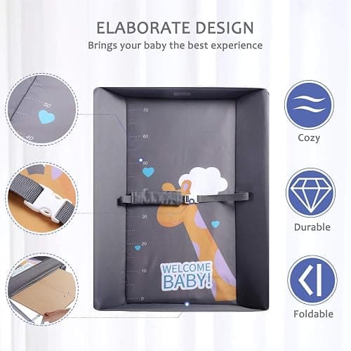 EGREE Baby Changing Table Portable Folding Diaper Changing Station with Wheels, Adjustable Height Mobile Nursery Organizer with Safety Belt and Large Storage Racks for Newborn Baby and Infant, Gray thumbnail 7
