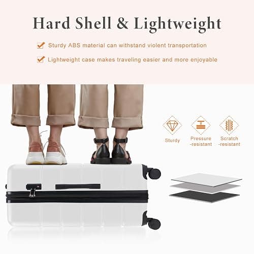 Sweetcrispy Carry on Luggage, Hard Shell ABS Suitcase with Double Spinner Wheels, Lightweight Expandable Rolling Suit Case with TSA Lock, 28 Inch Cream White thumbnail 3