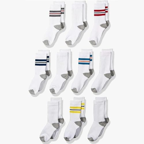 Amazon Essentials Boys and Toddlers' Cotton Cushioned Athletic Crew Sports Socks, 10 Pairs - Image 1