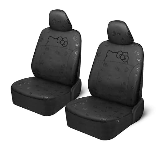 Hello Kitty Car Seat Covers - Cute Front Seat Covers, PU Leather Seat Covers for Cars, SUV, Van, Trucks, Hello Kitty Car Accessories 2pc Black - Black - Image 1