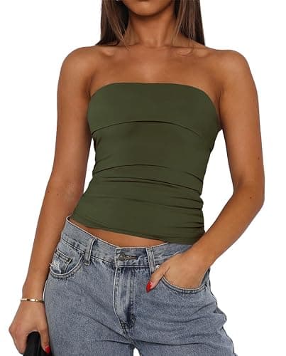 LACOZY Tube Tops for Women Double Lined Strapless Bandeau Tops Slim Fit Going Out Tank Tops Summer Clothes - Image 1