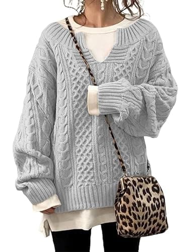 chouyatou Women's Winter Chunky V Neck Long Sleeve Loose Cable Knit Sweater Pullover - Image 1