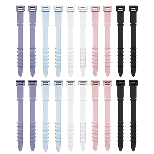 Silicone Zip Ties, Reusable Zip Ties, 20pcs Rubber Cable Ties Straps for Wire Management, Elastic Cable Organizer for Home Office Table Desk. 4.5” Cord Ties in White, Black, Pink, Purple and Blue - Multi thumbnail 6