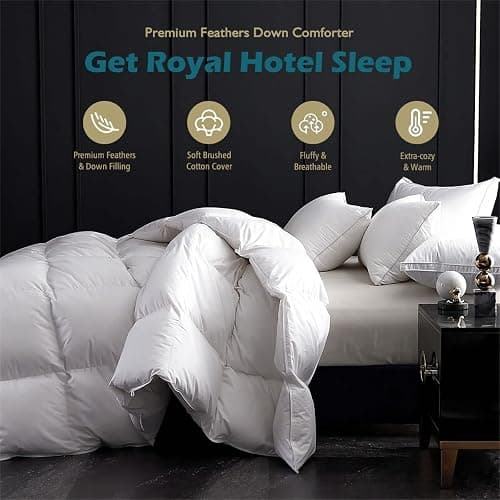 Cobnom® Luxury Organic Feather Down Comforter Twin Size, All-Season Duvet Insert, Fluffy High Fill-Power Down Feather Filled, 100% Cotton Cover, Medium Warm, Ivory White, 68x90 Inch thumbnail 4