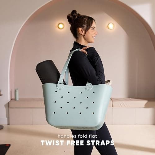 Simple Modern Large Beach Bag | Waterproof Getaway Rubber Tote with Zipper Pocket for Travel, Pool, Boat, Groceries, Sports | Blush thumbnail 8