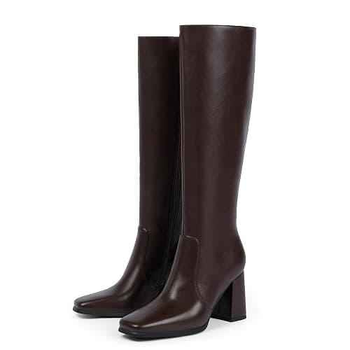 Modatope Knee High Boots Women Chunky Heel Square Toe Tall Boot for Women High Heel Side Zipper Long Boots thumbnail 4