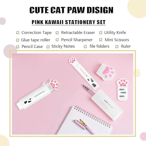 PANDENNER Cute School Supplies, Cute Stationary,Birthday Party Favors Set,Including Pencil Sharpener,Eraser, Correction Tape, Ruler, Mini Scissors,Utility Knife, for Cute School Supplies thumbnail 2