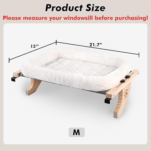 AMOSIJOY Cat Sill Window Perch Sturdy Hammock Window Seat with Cushion Bed Cover, Wood & Metal Frame for Large Cats, Easy to Adjust Cat Bed for Windowsill, Bedside, Drawer and Cabinet (M) thumbnail 3