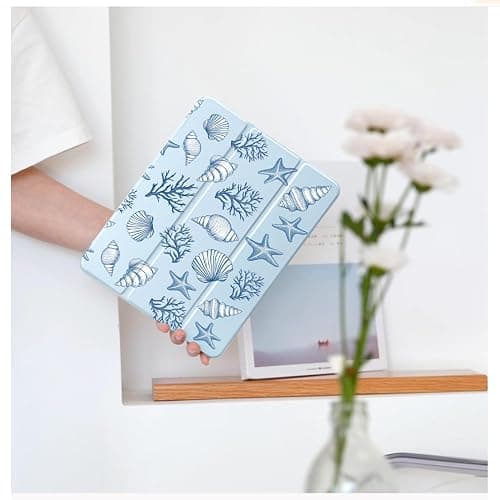 BlHMCASE Cute Sea Shell Conch for iPad Air 13 Inch Case M3 2025/M2 2024 with Pencil Holder, Auto Sleep/Wake, Blue Leather Clear Acrylic Back Cover thumbnail 2