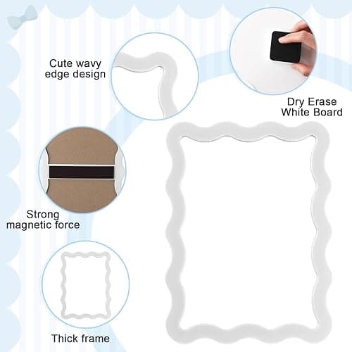 Gueevin White Small Scalloped Magnetic Dry Erase Whiteboard, 7" x 9" | Locker Fridge Whiteboard with 4 Markers & 2 Magnets, Cute Mini Dry Erase Board for School Office Home thumbnail 4