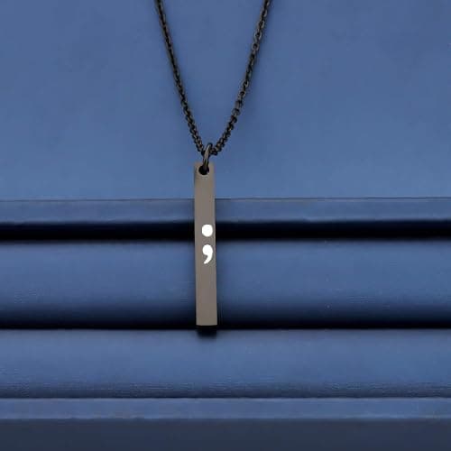 bobauna Semicolon Bar Necklace Mental Health Awareness Jewelry Inspirational Strength Gift For Cancer Survivor thumbnail 4