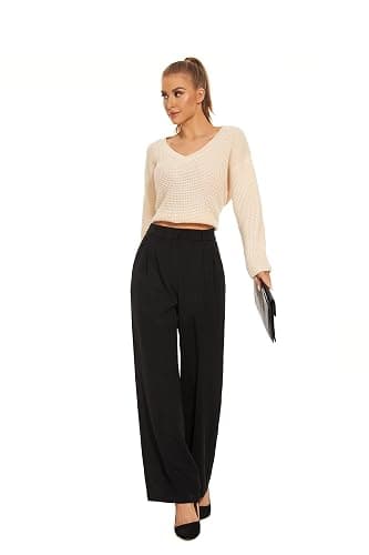 FUNYYZO Wide Leg Pants Women's High Elastic Waisted in The Back Business Work Trousers Long Straight Suit Pants thumbnail 2
