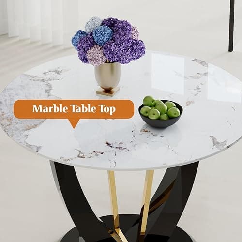 MEMUY 48 inch Round Dining Table,Faux Marble Kitchen Room Table,48" Circle Dining Table Top with Artistic Pedestal,Breakfast Nook for Kitchen Dining Room Easy to Assemble,Surdy Structure thumbnail 4