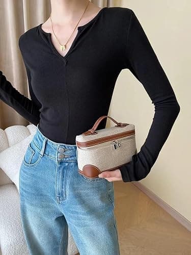 Rejolly Crossbody Bag for Women Small Top-Handle Pouch Purse Designer Shoulder Handbag Quiet Luxury Leather Trendy Purse - Canvas Brown thumbnail 2