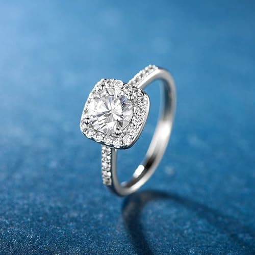 MDFUN 18K White Gold Plated Cubic Zirconia Promise Halo Engagement Promise Eternity Ring for Women thumbnail 5