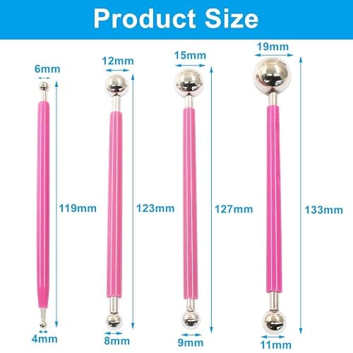Kemcatui 4Pcs Pink Ball Shaped Cake Dotting Tool, 8 Head Fondant Ball Tool Stainless Steel Modeling Ball Tool, Metal Ball Mold Tool for Cake Decoration, Sculpting, DIY thumbnail 2