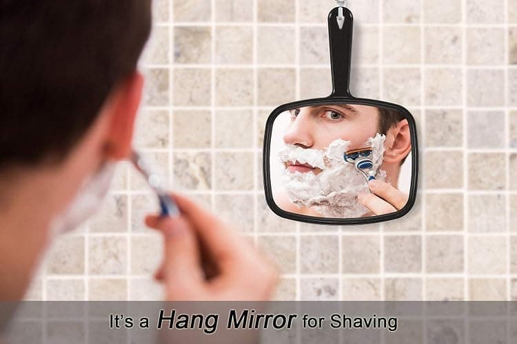 PROTECLE Hand Mirror, 10.3" L x 7.4" W Salon Barber Hairdressing Handheld Mirror with Handle, Square Black thumbnail 2