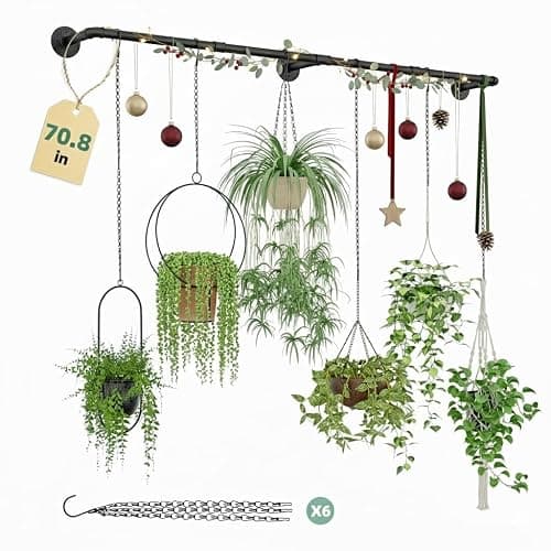 Galood Plant Hanger Indoor with 6 Hanging Chains Hanging Planters for Indoor Plants Hanging Plant Holder Window Plants Rod Black Metal Shelves(70.8 Inch Pot not Included - Image 1