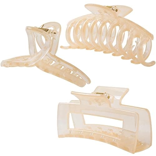 Kitiin Beige Hair Claw Clips for Thick/Fine/Thin Hair,Strong holding teeth interlocking Women Jaw Clips for Hair 3 Count In set(Jelly Beige) - Image 1