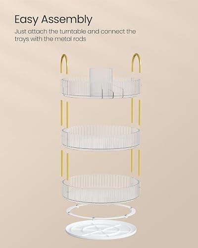 SONGMICS Makeup Organizer, 3-Tier Round Rotating Skincare Organizer Countertop, Customizable, Toiletries Vanity Organizer, Lazy Susan, Christmas Gift, Transparent UJKA011W02 thumbnail 7