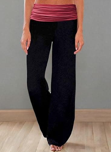 Gracyoga Women's Comfy Pajama Pants Wide Leg Lounge Palazzo Yoga Pants Stretch Casual Floral Print Fold Waist Pants thumbnail 6