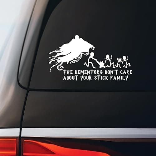 The Dementors Don't Care About Your Stick Figure Family Decal Notebook Car Laptop 8"x4.5" (White) - Image 1