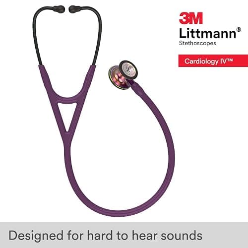 3M Littmann Cardiology IV Diagnostic Stethoscope, 6205, More Than 2X as Loud, Weighs Less, Stainless Steel Rainbow-Finish Chestpiece, 27" Plum Tube, Violet Stem, and Black Headset thumbnail 2