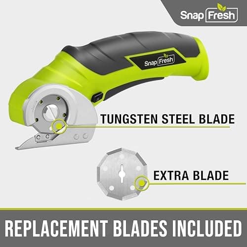 SnapFresh Cordless Electric Scissors, 4V Electric Mini Box Cutter, Carpet & Cardboard Cutter Tool with a Replacement Blade/Charger, Rotary Cutter for Cardboard Packages Leather Plastic （Green） thumbnail 2