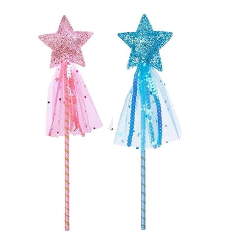 ALVOGIMOR 2 Pack Glitter Star Wand,Princess Costume Angel Role Play Stick Props for Birthday, Halloween, Christmas Party (Pink Blue, 12 inch) - Image 1
