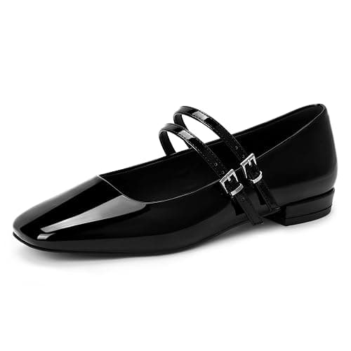 IDIFU Ballet Flats Square Toe Mary Jane Flat Shoes for Women | Double Strap Closed Toe Ballerina Flat Dress Shoes, Comfortable Casual Formal Work Office Business Cute Fashion Dressy Flats - Image 1