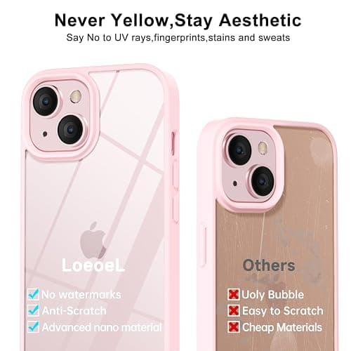 LoeoeL for iPhone 15 Case Clear, Transparent Hybrid 15 Phone Case [Hard Plastic & Soft Silicone Bumper] Acrylic Non Yellowing Thin Slim Protective Cover for Women, Light Pink thumbnail 4