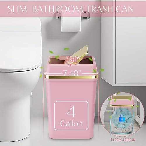 9PCS Bathroom Accessory Set, Pink Bathroom Set with Large-Capacity 4 Gallon Trash Can, Bathroom Accessories Set Complete, Toothbrush Holder, Soap Dispenser, Toilet Brush, Bathroom Decor thumbnail 3