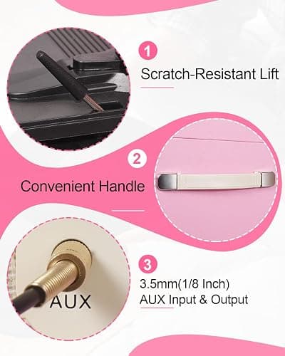 Vintage Standing Pink Vinyl Record Player with Detachable Legs, Built-in 4 Speakers, USB to PC Encoding, 33/45/78 RPM LP Player Bluetooth Retro Turntables Support Headphone Jack, RCA Out, AUX in thumbnail 6