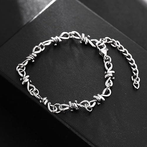 TURTLEDOVE Gothic Barbed Wire Chain Bracelet, Punk Thorns Link Bracelet, Stainless Steel Twisted Jewelry thumbnail 3