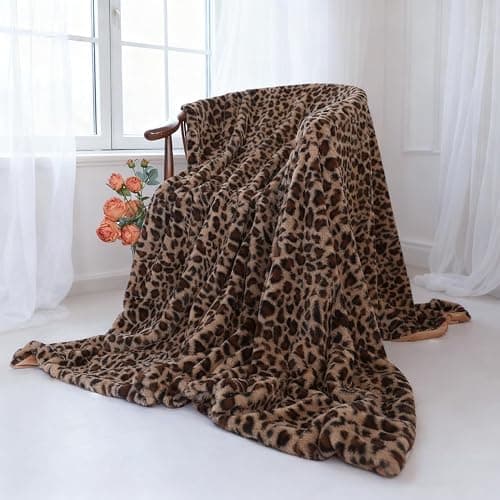 Velboa Super Soft Leopard Blanket Double Layer Bedding Thick Sofa Cover Furry Fuzzy Fax Fur Throw Blanket (Brown,63 x 79 Inch) thumbnail 8