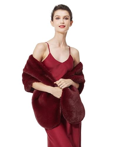 BEAUTELICATE Châle Étole En Fausse Fourrure Cape Boléro De Femme Mariage Hiver Sur Robe de Soirée Mariée Cérémonie Fête Demoiselle d'honneur Grande Taille - Image 1