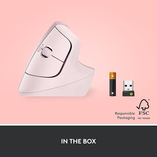 Logitech Lift Vertical Ergonomic Mouse, Wireless, Bluetooth or Logi Bolt USB receiver, Quiet clicks, 4 buttons, compatible with Windows/macOS/iPadOS, Laptop, PC - Rose thumbnail 8