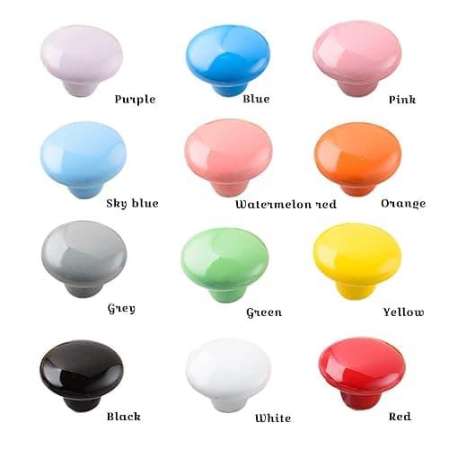 YMAISS 12packs Colorful Ceramic knobs Round Mushroom Cabinet Dresser Vintage pulls Door Handles Drawer Knob Pull Handle Dresser Pulls Cupboard Wardrobe Drawer knobs with Screws thumbnail 4