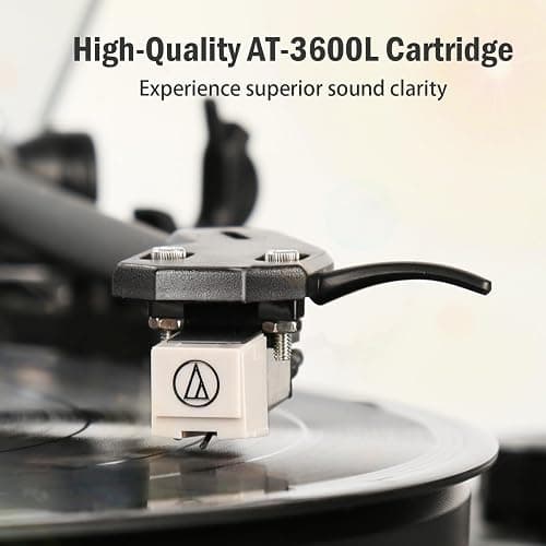 1 BY ONE High Fidelity All-in-One Record Player, Vinyl Turntable | Built-in Speakers, Magnetic AT-3600L Cartridge, RCA Output, Belt Drive, Bluetooth Input, Auto Stop, Phono Preamp,Black Walnut thumbnail 2