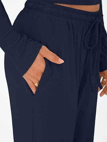 Trendy Queen Women's 2 Piece Matching Lounge Set Long Sleeve Slightly Crop Top Wide Leg Pants Casual Sweatsuit thumbnail 5