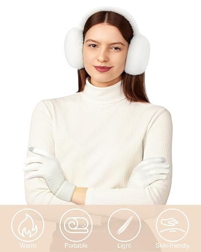Senker Fashion Winter Ear Muffs Gloves for Women Foldable Warm Earmuffs Faux Fur Fluffy Warmers Covers Headband Cold Weather thumbnail 2