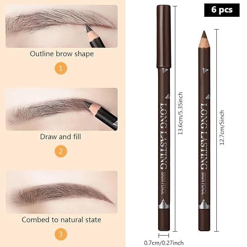 FeiCuiYun 6Pcs Eyebrow Pencils for Women, Wooden Hard-Core Brown Eyebrow and Eyeliner Pencil, Long Lasting Waterproof and Sweat-Proof, Beginner Makeup Brow Pencil, Create a Natural Eye Brow Makeup thumbnail 5