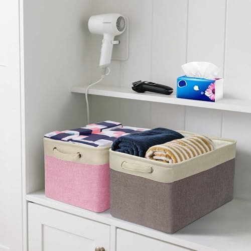 BALEINE 3 Pack Fabric Storage Bins for Shelves, Linen Storage Baskets for Organizing, Decorative Closet Bins for Clothes, Home (Grey, 15"x11"x9.5") thumbnail 6