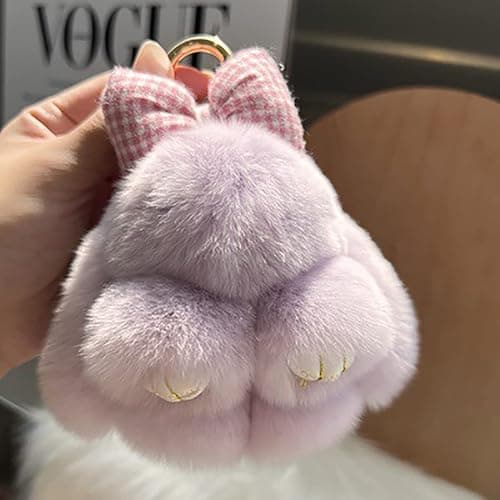 Soft Fluffy Rabbit Keychain Cute Plush Bunny Key Rings Plush Bunny Key Rings Faux Fur Keyring Pompom Keychain Decoration thumbnail 5