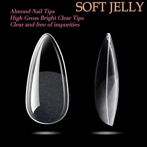 UNA GELLA Almond Gel Nail Tips, 504PCS Pre Etched Clear Fake Nails Tips Medium Almond Shape - 12 Sizes Full Cover Soft Acrylic Press On Nail Extensions No C Curve Gift for Diy at Home - A0-Medium Almond thumbnail 6