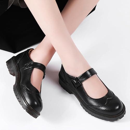Mary Jane Shoes Black Platform Mary Janes for Women Oxford Leather Flats | Dress Casual Ladies Oxford Loafers Shoes for Office School Girl Dressy Work Walking Round Toe Comfortable maryjane Shoes thumbnail 4
