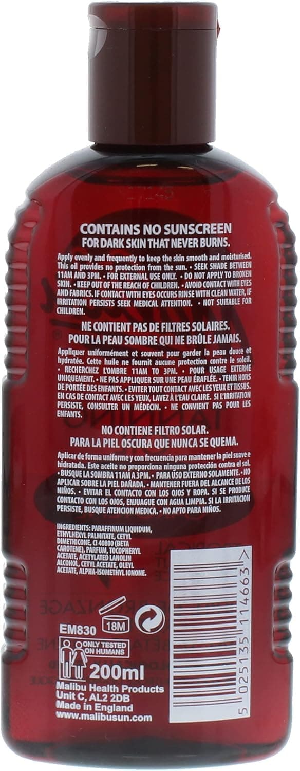Malibu Sun Bronzing Fast Tanning Oil with Beta Carotene, Water Resistant, Tropical Coconut Fragrance, 200ml thumbnail 2