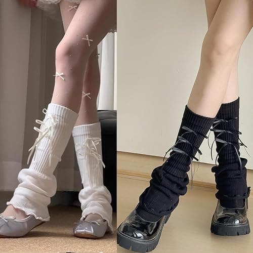 SherryDC Womens Y2k Knit Leg Warmers Harajuku Japanese Long Boot Socks Kawaii Lolita Winter Leg Cover thumbnail 2