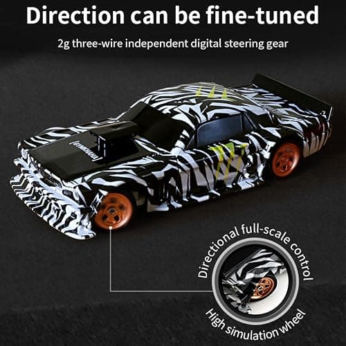 Goekhyrani RC Drift Car, 1/43 Scale 2.4G Full Proportional RC Electric Mini Racing Drift Car Model with Lights Kit，RCS Model Cars Gifts for Adults (RTR Version/Black and White) thumbnail 7