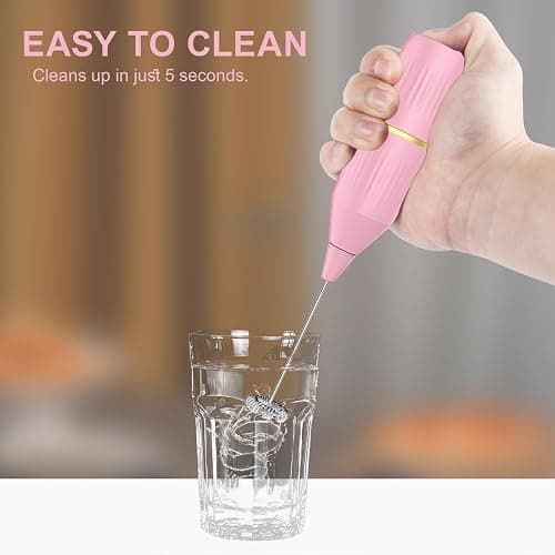 Handheld Milk Frother Wand for Coffee, Matcha, Latte, Cappuccino, Hot Chocolate, Egg, Pink thumbnail 6